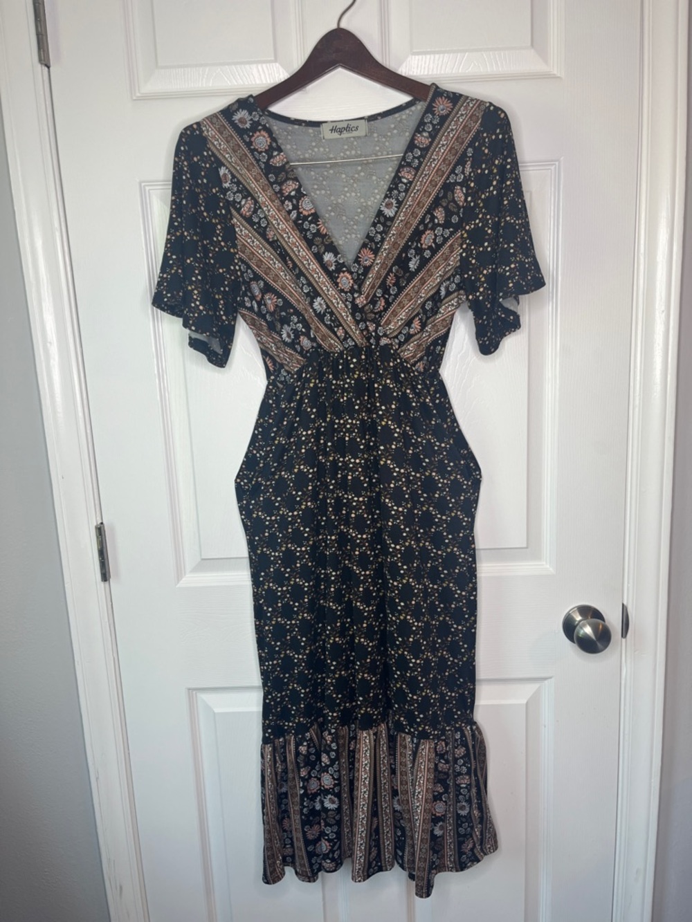 Haptics Elegant Black and Brown Floral Ankle Length Maxi Dress